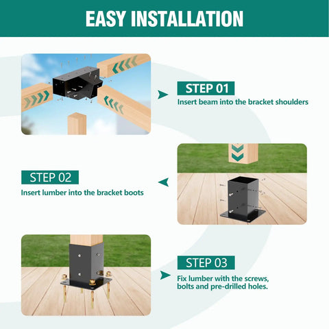 Slanted Pergola Brackets Kit For Outdoor Wood Beams, 4-Way Post Base Brackets In 15 Degree And 75 Degree Angles installation steps