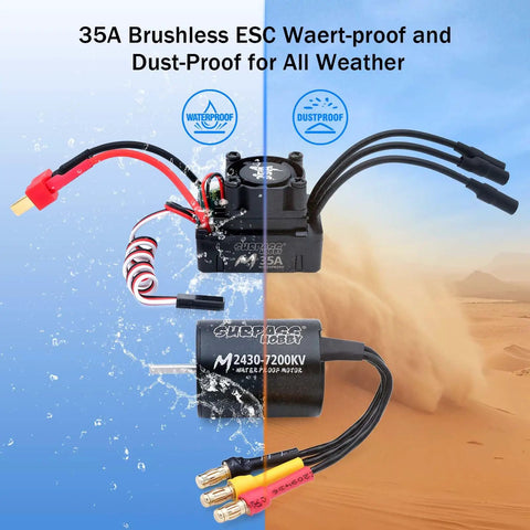 Waterproof RC Brushless Motor And ESC Combo 2430 7200KV With 35A ESC for 1/16 and 1/18 off road cars in sand and water
