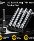 Grab This Bad Boss 5 Pcs Extra Long Thin Wall Metric Socket Set In 8 To 14mm Sizes For Heavy Duty Impact Work That Crushes The Tough Stuff With Reliable Cr V Steel Performance. 1/2in CR-V long thin wall sockets