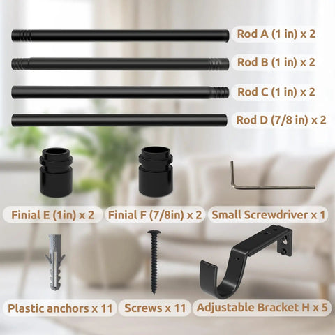 Parts for Outdoor Curtain Rods for Patio Adjustable 32 To 240 Inch Heavy Duty Rod With Wall And Ceiling Mount Matte Black