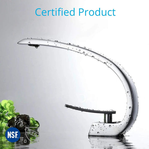 Side view of Chrome Bathroom Sink Faucet With Cover Plate And Pop Up Drain Assembly, water droplets on modern brass design