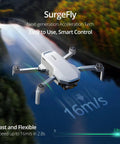 Lightweight Foldable GPS Drone With 4K EIS Camera Under 249g flying over a river, showcasing speed of 16m/s with SurgeFly technology.