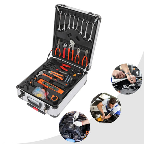 187 Piece Tool Set With Lockable Toolbox, Chrome Plated Carbon Steel Hand Tools Kit for home repair and vehicle maintenance