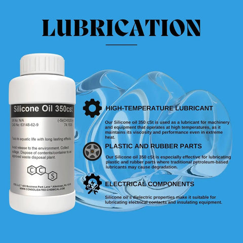 Premium 350 cSt Silicone Oil High Purity Lubricant, 8 Oz (250 mL) bottle with lubrication uses for machinery and electronics