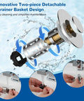 Hibbent 3-in-1 bathroom sink drain strainer with chrome finish and removable stainless steel filter basket
