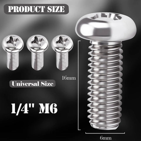 Badass Skull Design Stainless Steel License Plate Screw Kit With M6 1.0 X 16mm Phillips Pan Head Bolts, Rust Resistant