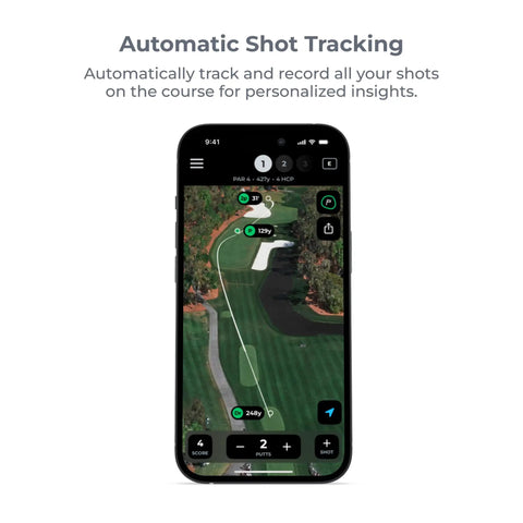 Smart Golf Sensors System With Automatic Game Tracking AI Caddie AI GPS Rangefinder And Smart Club Distances app on smartphone screen