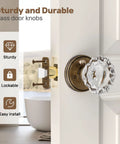 Antique Brass Crystal Door Knob Set For Interior Privacy Doors With Push Button Lock And Emergency Release installed