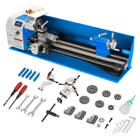 Cuisinsmart 750W Brushless Mini Metal Lathe With Solid Steel Frame and Metal Gears, tools and accessories for precision woodwork and metal projects.