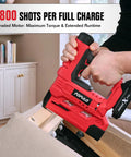 Rock Solid 20V Cordless Brad Nailer And Stapler Combo 18 Gauge Two In One Power Tool for smooth woodworking in use on furniture.