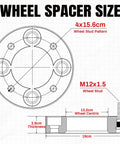 Technical diagram for Beefy 1 Inch Wheel Washers For 4x156mm Bolt Pattern With 3 Eighth Inch Studs To 12mm Wheels