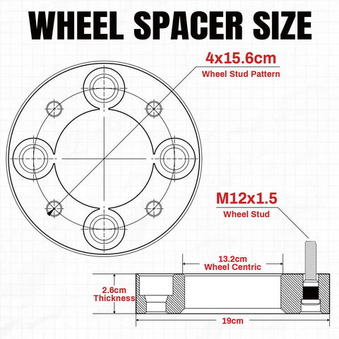 Technical diagram for Beefy 1 Inch Wheel Washers For 4x156mm Bolt Pattern With 3 Eighth Inch Studs To 12mm Wheels