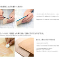 Usage of Premium Pro Level Clear Leather Burnishing Gum 120 Gram Water Based Edge Polisher on cut leather surface.