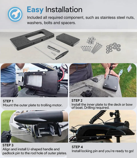 Installation steps for No Fuss Quick Release Bracket MKA21 For Terrova Ulterra PowerDrive Riptide ST SP Pontoon Deckhand 40