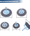 18Piece Wire Wheel Cup Brush Set For Drills With One Quarter Inch Hex Shank, showing five different brush sizes and angles