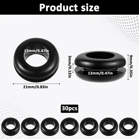 Product size of Durable Rubber Wiring Hole Grommets 30 Pack For Wires Cables And Hoses 1/2 Inch Inner Diameter 9/16 Inch Drill Hole