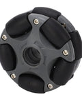 58mm omnidirectional wheel for robots in black and grey featuring 360 degree rotation for robotics and machinery projects.