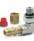Close-up of LVOUP Ford Powerstroke 7.3 fuel pressure tester adapter kit with brass fittings and red cap