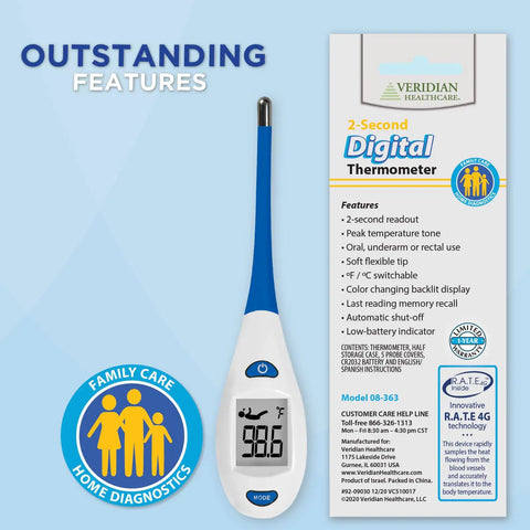 Fast Two-Second Flex Tip Digital Thermometer With Color Backlight For Oral, Rectal, And Underarm Readings, No-Fuss, Ultra-Precise And Quick Temp Check For Home Use, blue and white