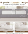 Ultra Sturdy 71 Inch Swing Down Toddler Bed Rail With Wide U Shaped Base for King Queen Full Twin Beds, breathable design shown.