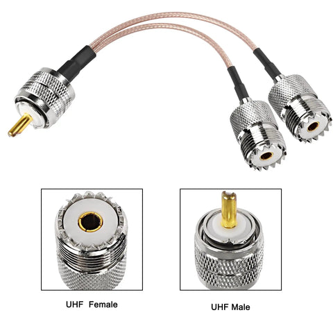UHF Male To Dual UHF Female Splitter Cable PL 259 To SO239 Coax RG316 for ham radio gear, 15 cm cable with connectors