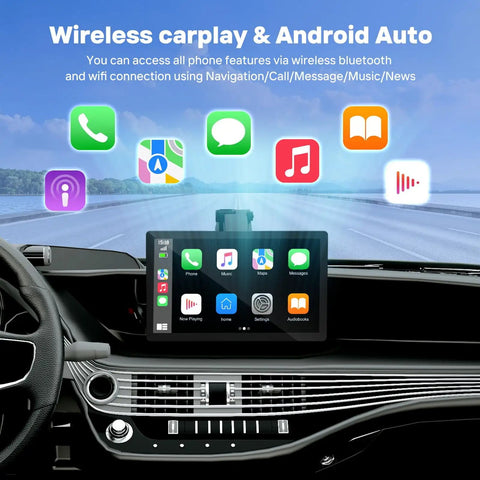 9 Inch Wireless CarPlay Screen For Car With 4K Dash Cam And 1080p Backup Camera DVR Portable CarPlay And Android Auto Receiver