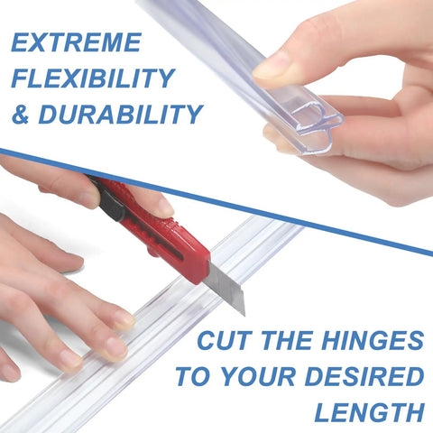 Heavy Duty Clear PVC Piano Hinge For Golf Cart Windshield Replacement shows cutting hinge for custom length.