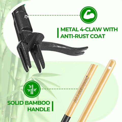 Stand Up Weed Puller With Two Weed Ejects, 43.7 Inch Long Handled Garden Weeder With Foot Pedal, Metal Four-Claw Head And Bamboo Handle