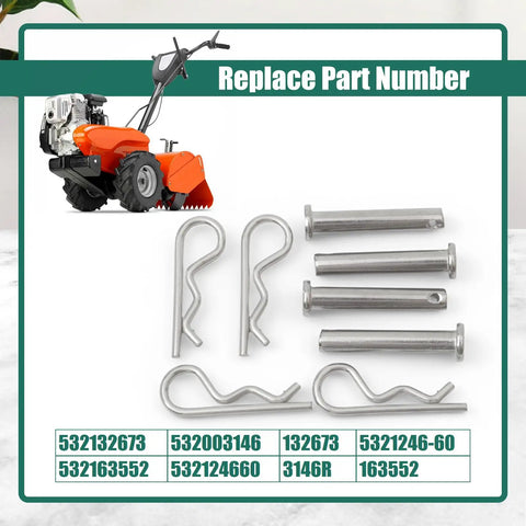 Heavy-Duty Clevis Pin And Clip Kit Replacement For Husqvarna Tiller Drive, Replaces 532132673 And 532003146, Pro-Grade Hardware That Protects The Drive Assembly And Extends Equipment Life.