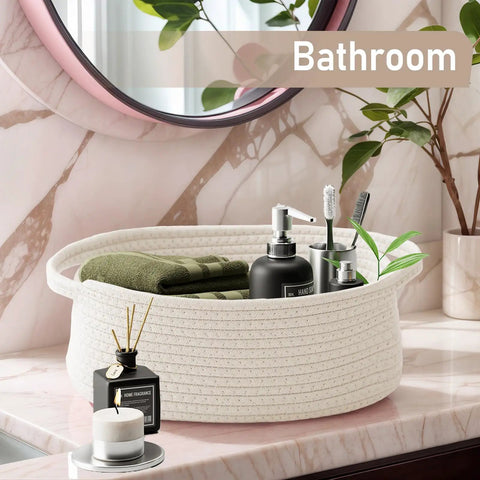 Crisp White Small Woven Storage Basket, Straight Up Essential Home Organizer For Toiletries Toys And Pantry, Measures 12 By 8 By 5 Inches, Keeps Your Setup Tight And Looking Fly, Perfect Fit For Shelves Or Closets, Neat Gift Basket