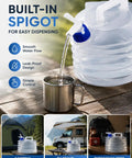 Collapsible Water Container With Spigot, 3L, 5L, 10L And 15L Portable Water Carrier showing built-in spigot pouring water