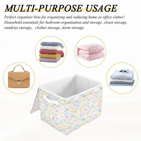 Rugged Foldable Storage Bin With Flip Top Lid And Sturdy Handles For Home Organization Bedroom Closet Collapsible Box crafted with durable 300D Oxford fabric and Velcro closure, ideal for storing clothes.