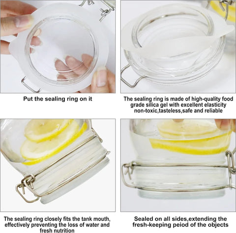 Six-pack 3.75-inch white and orange silicone jar gaskets for glass jars; airtight, food-grade