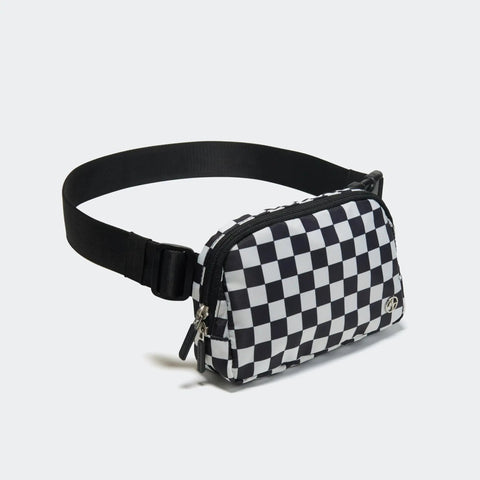 Two Way Zipper Fanny Pack For Women Water Resistant Nylon Belt Bag With Adjustable Strap Crossbody Ready Checkered Black Waist Pack For Everyday Out And About