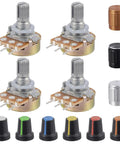 WH148 10K Potentiometer 15mm Shaft 3 Pins Linear Variable Resistor With AG2 Plum Knob Cap and aluminum alloy knobs pack of 35.