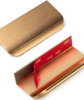 Five Pack Adhesive Edge Pulls For Cabinets No Drill Hidden Drawer Handles Flat Stick On Brushed Gold Finish, top and adhesive view