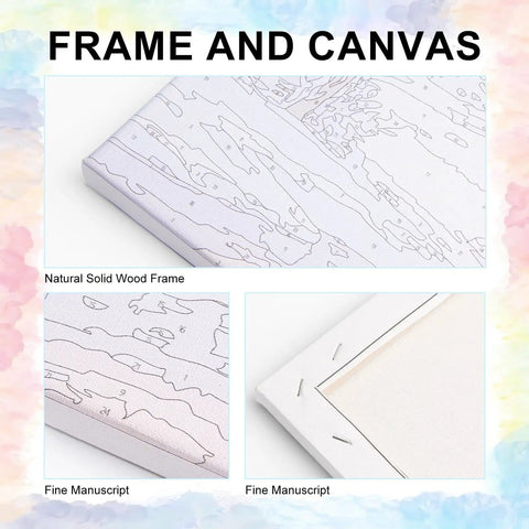 Close-up view of framed paint by numbers kit for adults and kids 8 to 12, flower design, 10x10 inch, solid wood frame, ready to hang