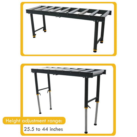 Nine Roll Conveyor Roller Stand With Adjustable Height For Heavy Duty Load, 65 Inch Long Industrial Roller System, 25.5-44 in height