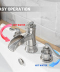 8 Inch Widespread Bathroom Faucet With Three Holes And Two Handles In Dope Brushed Nickel Finish Farmhouse Style waterfall design
