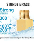 Sturdy brass pipe fitting showing PSI and temperature resistance. Four Pack One Half Inch NPT Brass Pipe Fittings Male To Female Adapters.