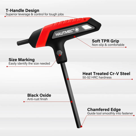 14 Piece T Handle Allen Wrench Set With SAE And Metric Hex Keys Beefy High Torque CR V Steel Hex Key Set shown with annotations