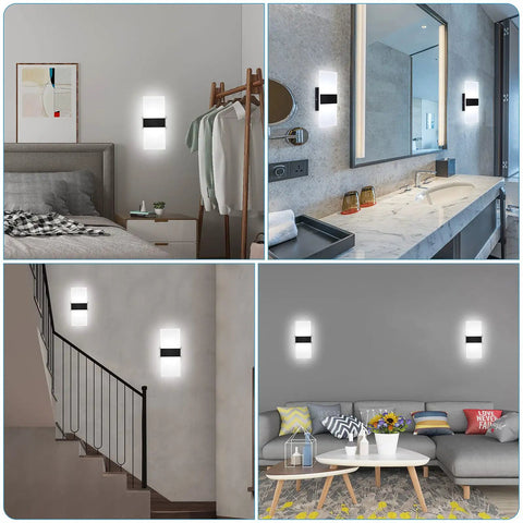 Modern Indoor Wall Sconces Set Of Two LED Wall Mount Lamps 12W Cool White 6000K in bedroom, bathroom, hallway, and living room