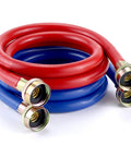 Heavy Duty 4Ft Washer Hoses Dual Color Burst Proof Water Supply Lines 3 Quarter Inch Fittings For Hot And Cold Laundry Washers 2 Pack With Leakproof Washers And Easy Install, red and blue hoses with brass fittings