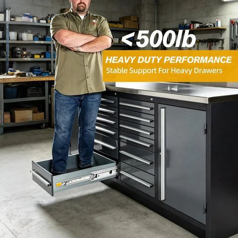 Heavy Duty Locking Drawer Slides With Full Extension Design And Smooth Glide Action built tough, holding an individual standing on a full extension drawer.
