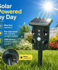 Outdoor Ultrasonic Animal Deterrent With Motion Sensor, Solar Powered Pest Repeller, 3 In 1 System With Ultrasound, Flashing LED Light, And Ground Vibration To Deter Snakes, Moles, Voles, And Gophers In Your Yard; solar panel, USB port