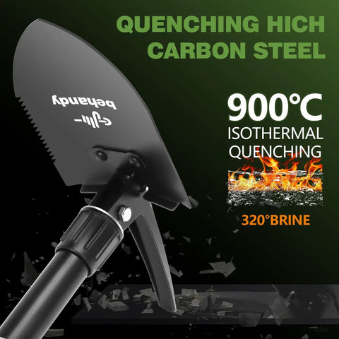 Grab And Go Folding Shovel For Car And Camping 18.5 Inch Collapsible Shovel With Pickaxe Military Style Entrenching Tool display