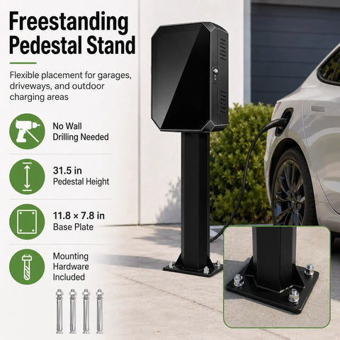 Freestanding pedestal stand for Tough As Nails Galvanized Steel EV Charger Lock Box, 31.5 in height, black metal design.