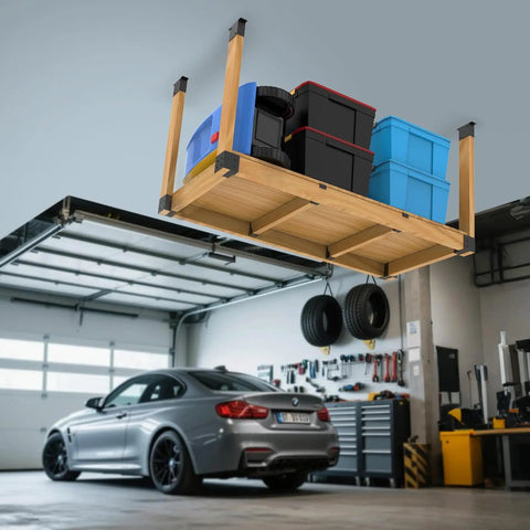 Heavy Duty Overhead Garage Storage Rack Kit For 2x4 Wood DIY Ceiling Storage System, 500 LB Capacity, Easy Install, Metal Brackets.