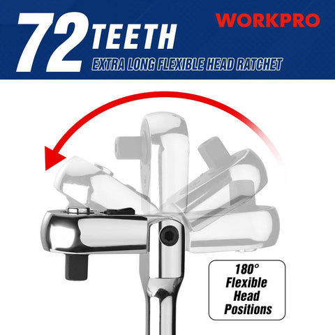 Extra Long Three Eighths Inch Drive Flex Head Ratchet With Eighteen Inch Reach Quick Release CR V Steel Handle CR MO Head