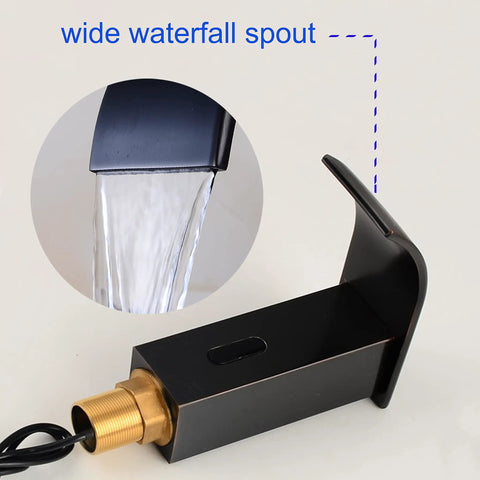 Motion Activated Touchless Waterfall Bathroom Faucet With Square Body Hands Free Tap Matte Black Finish Easy Install